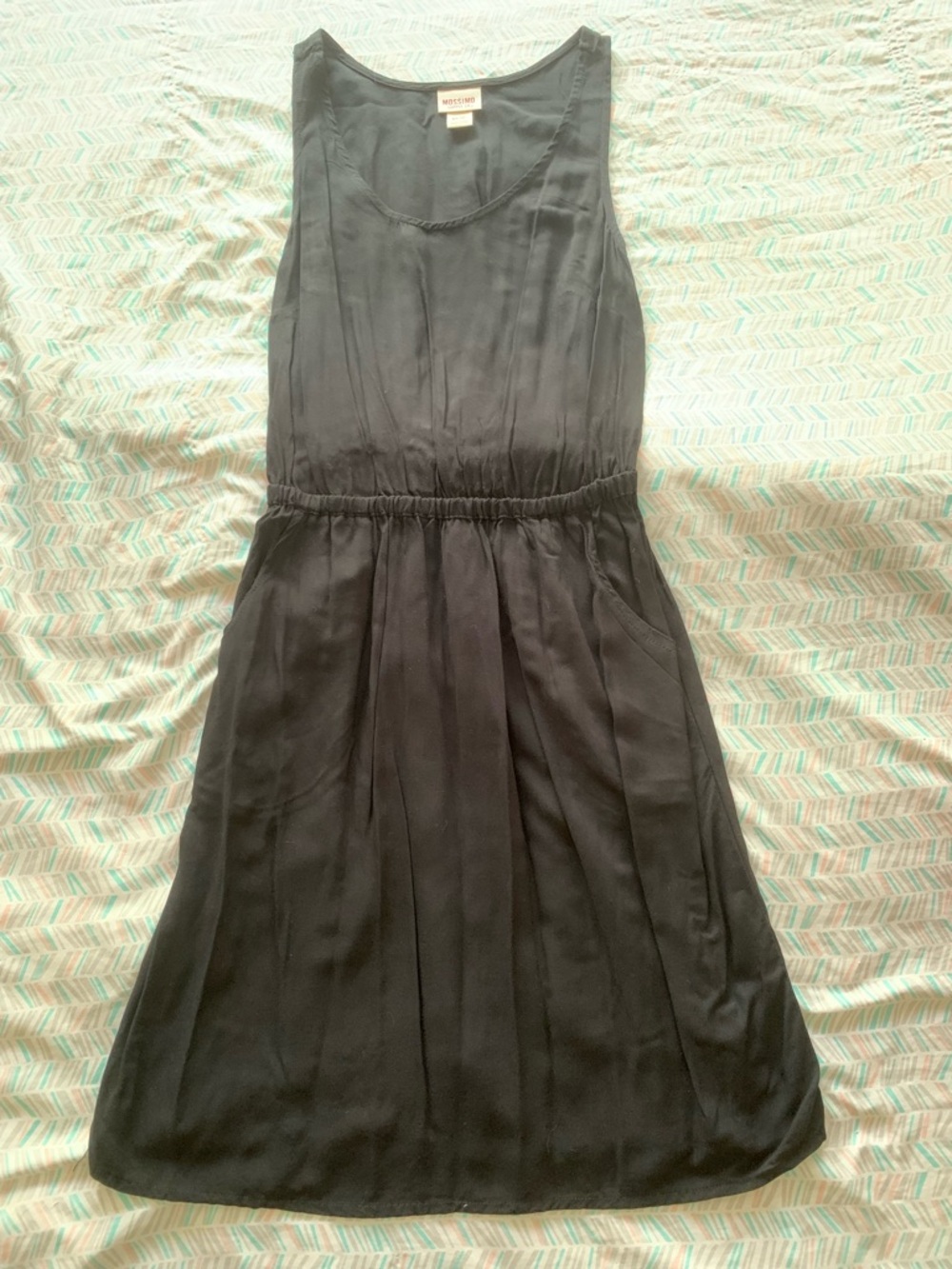 Black Sleeveless Midi Dress with Elastic Waist